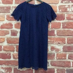 ANN TAYLOR WOMEN'S BLUE EMBROIDERED ABSTRACT SCALLOPED ZIP UP DRESS